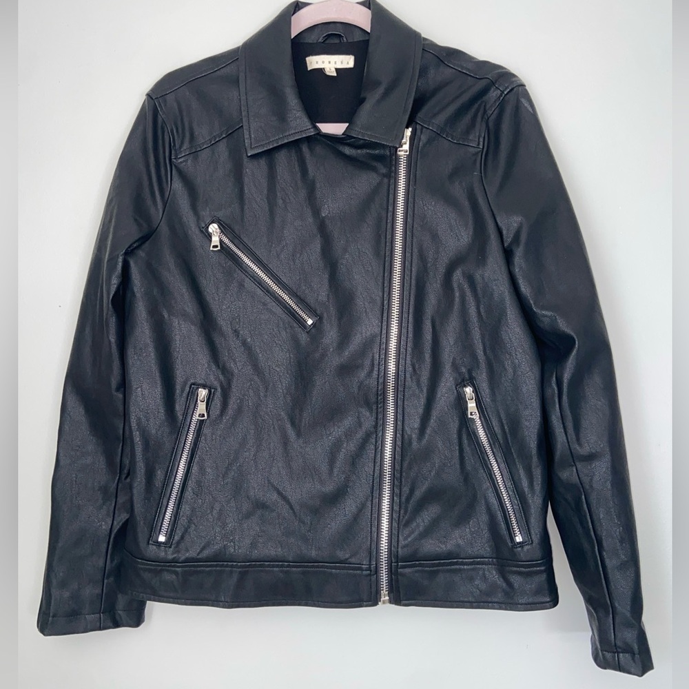 Women’s Black Faux Leather Biker Jacket With Silver Accents by Promesa Size S